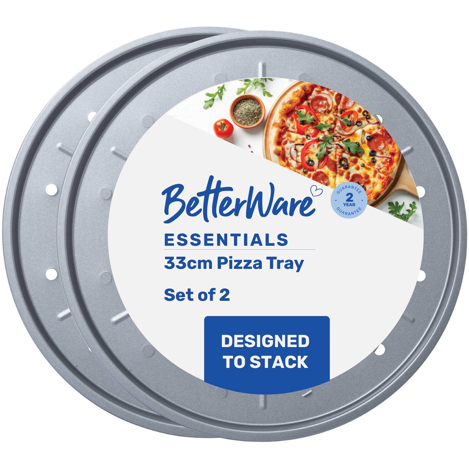 Betterware Essentials 2 X 33Cm Non-Stick Pizza Trays - Pewter/Pewter