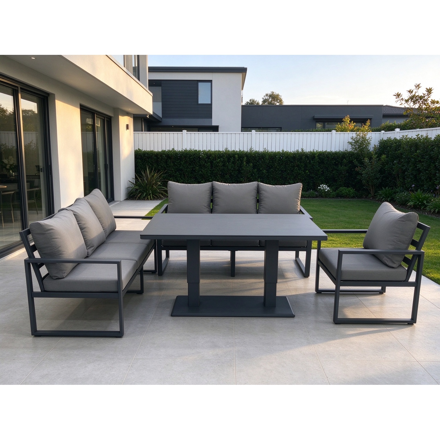 Fimous Dark/Grey Outdoor Garden Furniture Set Aluminium Lounge Sofa Adjustable Rising Lifting Dining Table Sets - Image 2