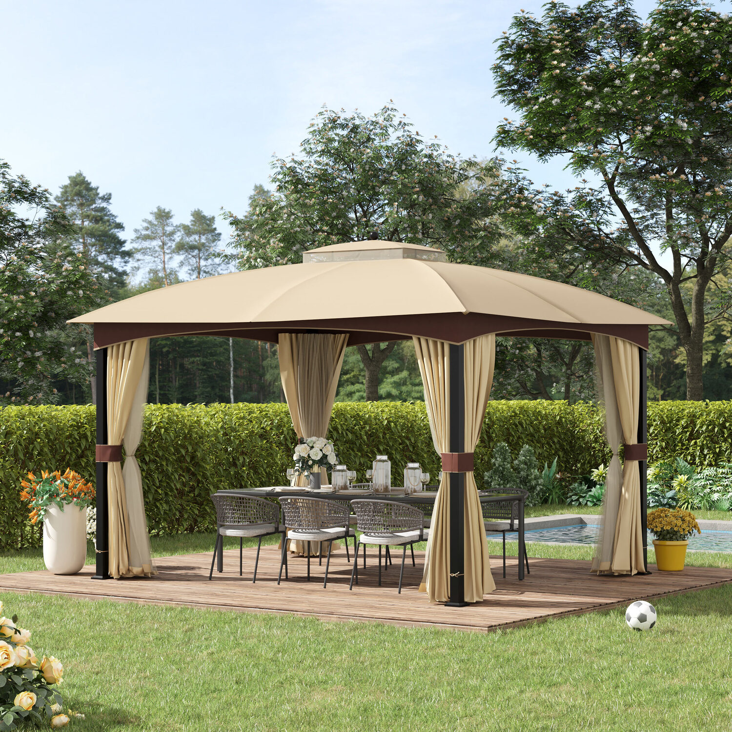 Outsunny - 4 x 3m Patio Gazebo - Khaki, Brown thumbnail