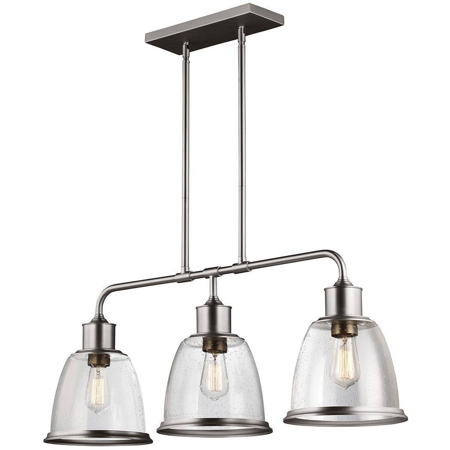 Hobson 3 Light Ceiling Island Chandelier Pendant Bar Light Satin Nickel, E27 - Satin Nickel