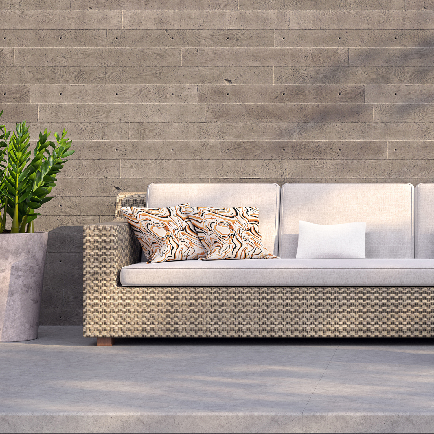 Warm Toned Liquid Marble Outdoor Cushion - Orange / 60cm