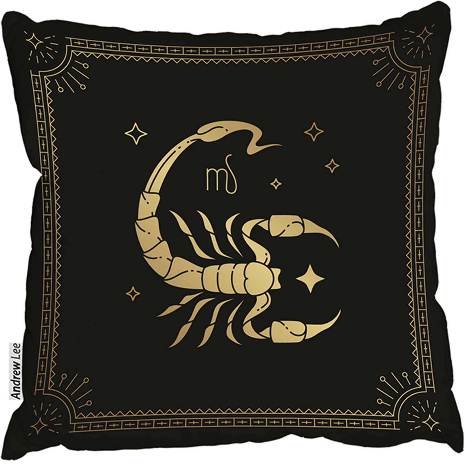 Zodiac Scorpio Horoscope In Black  Gold Outdoor Comfy Cushion - Gold / 60cm
