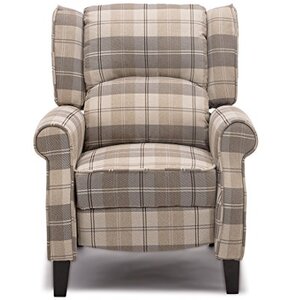 Beige Eaton Wing Back Fireside Check Fabric Recliner Armchair shot 2417055
