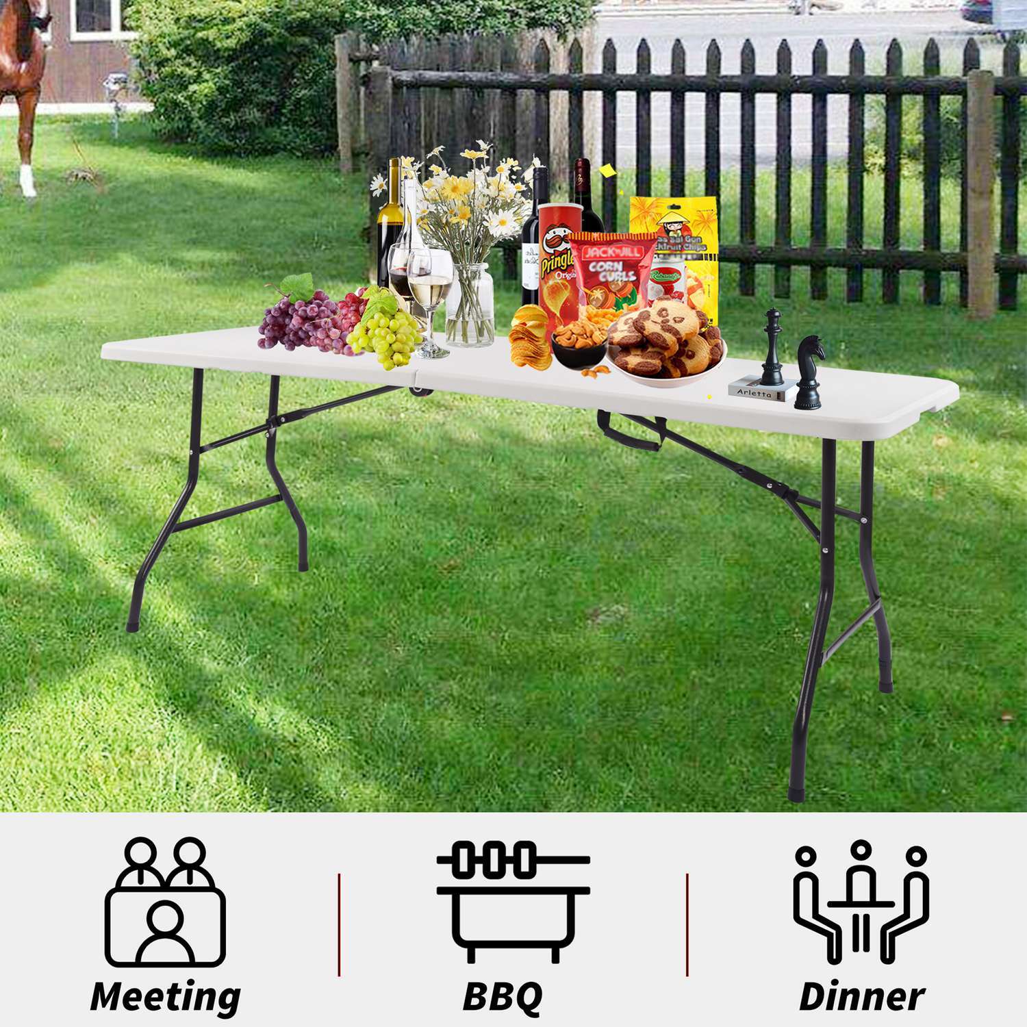 Westwood Folding Portable Garden Camping Table - White / 180Cm