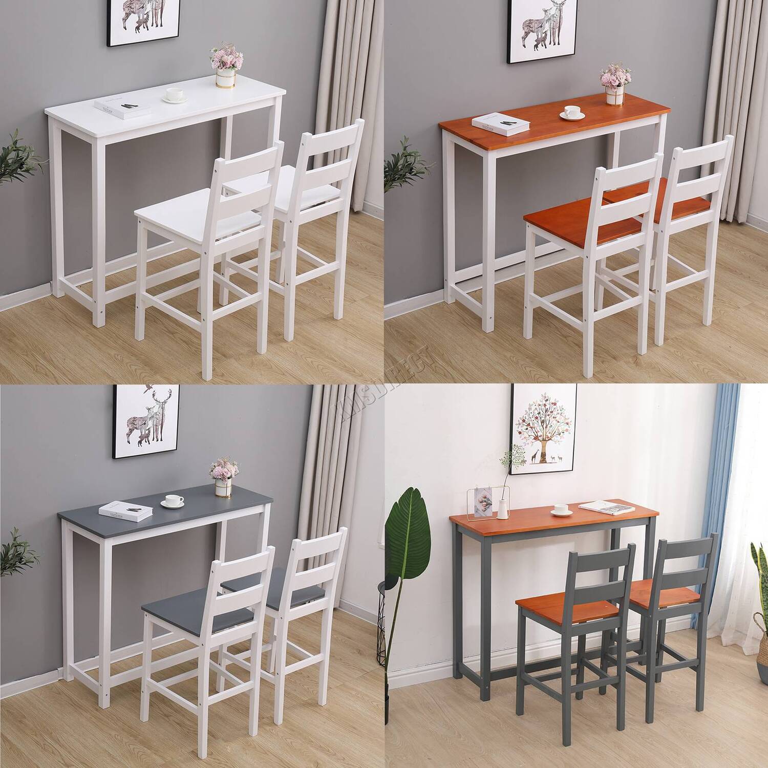 Wooden Bar Table Set with 2 Stools