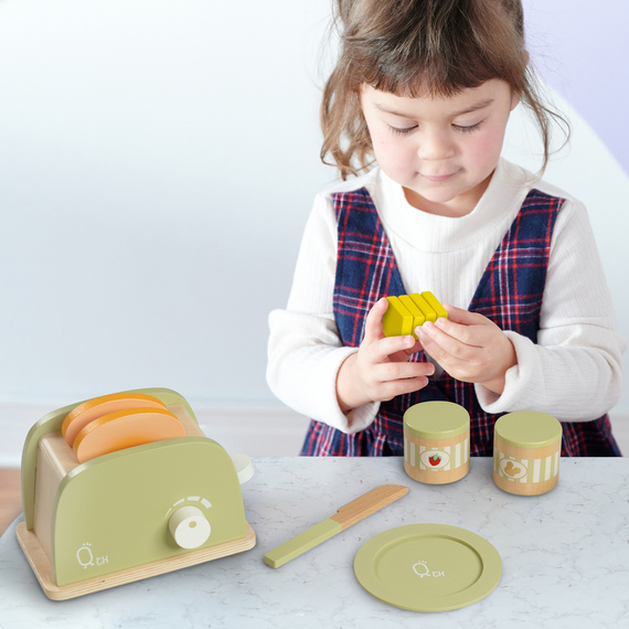 Teamson Kids Little Chef Frankfurt Wooden Toaster Play Kitchen Accessories Green