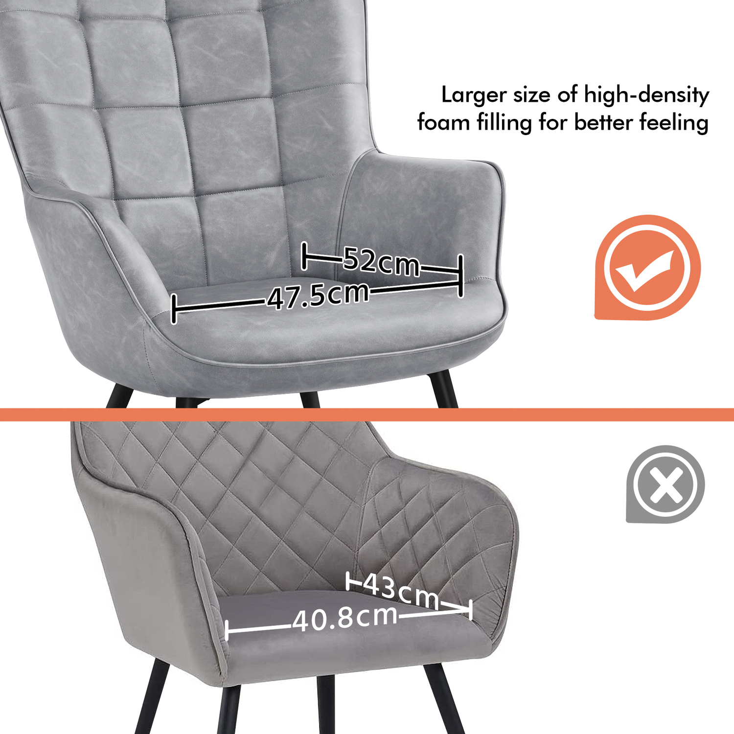 Mid-century Pu Leather Accent Chair With Wing Back - Grey