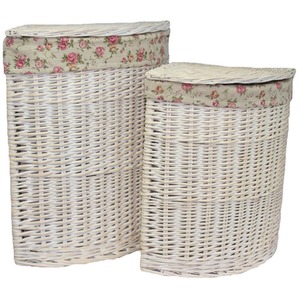 Corner White Wash Laundry Basket with a Garden Rose Lining