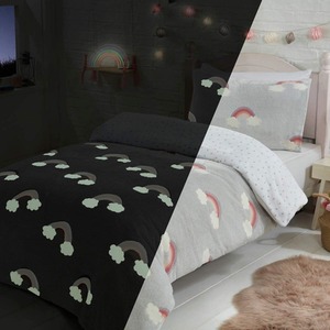 Glow In The Dark Rainbow Fleece Duvet Set Childrens Double Bedding