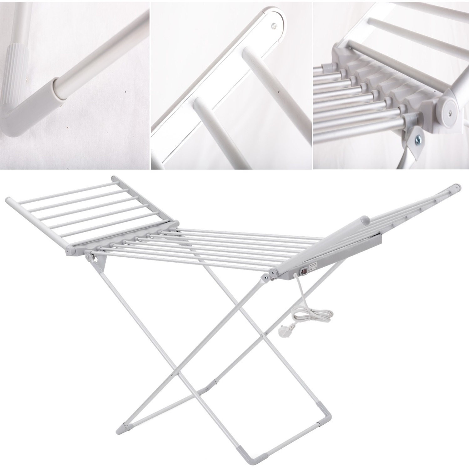 Image of Electric Folding Heated Clothes Airer Drying Rack - Silver