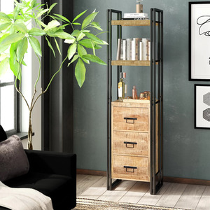 Upcycled Industrial Mintis Narrow Bookcase with 3 Drawers