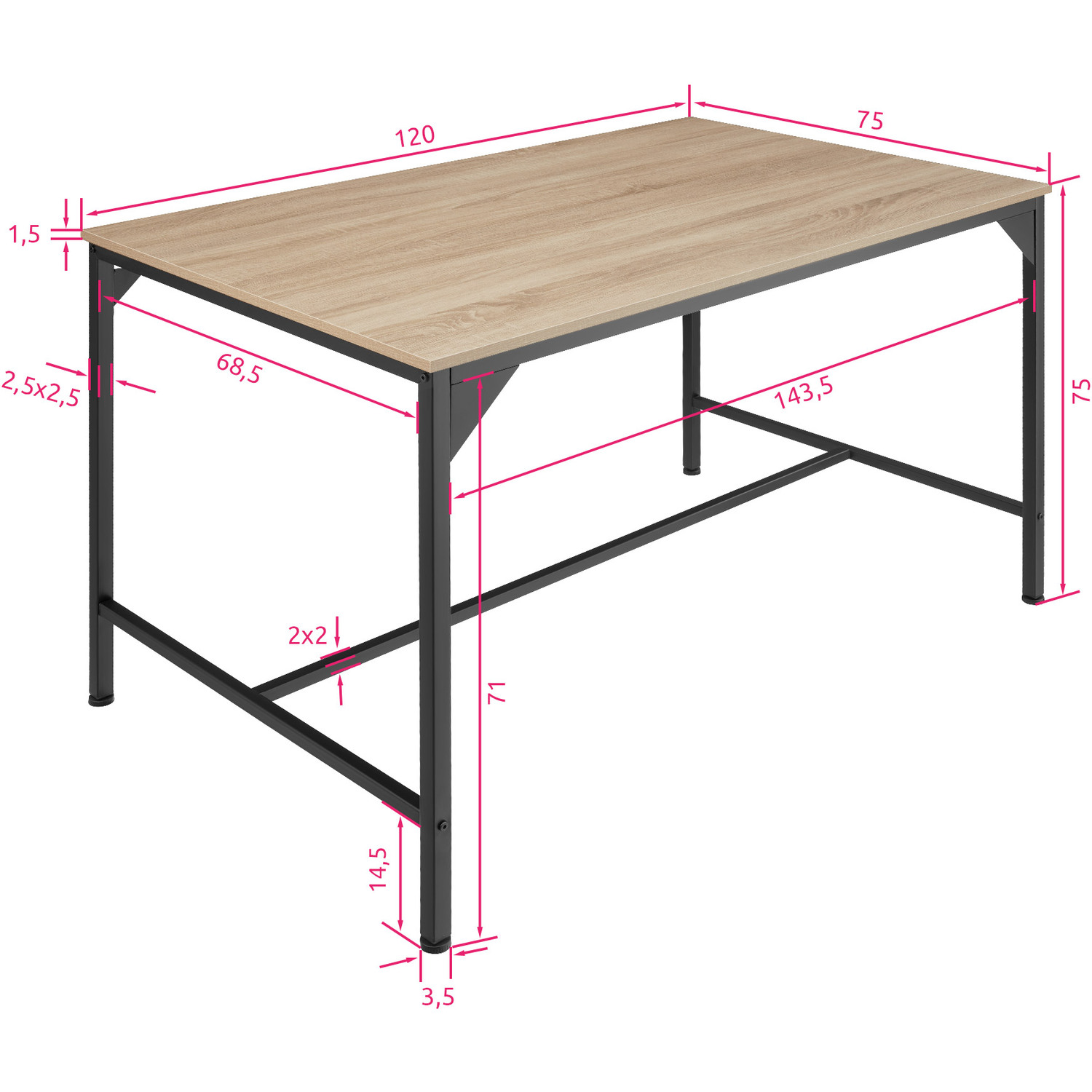 Dining Table Belfast - Industrial Wood Light Oak Sonoma