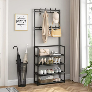 4-Tier Shoe Rack with Coat Hookers