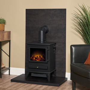 Acantha Tile and Hearth Set in Bronze Venetian Plaster Effect with OKO S1 Stove
