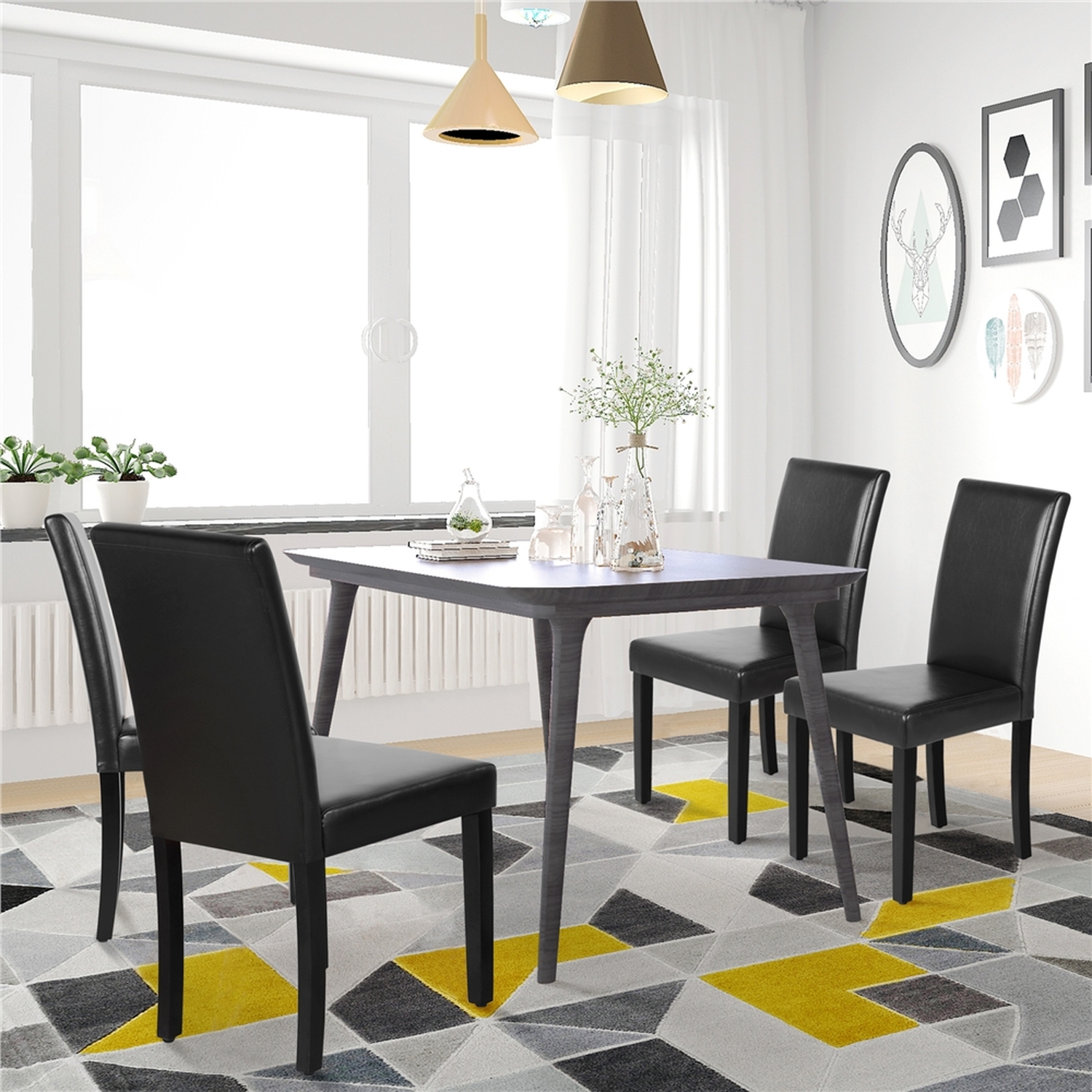 Set Of 4 High Back Padded Parson Dining Chair - Black