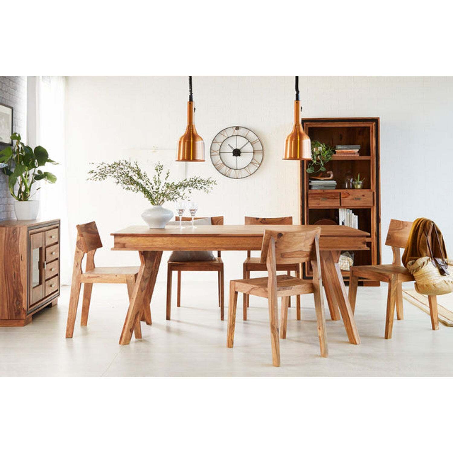 Indus Sheesham Wooden Medium Size Dining Table Set And 4 Chairs - Light Wood