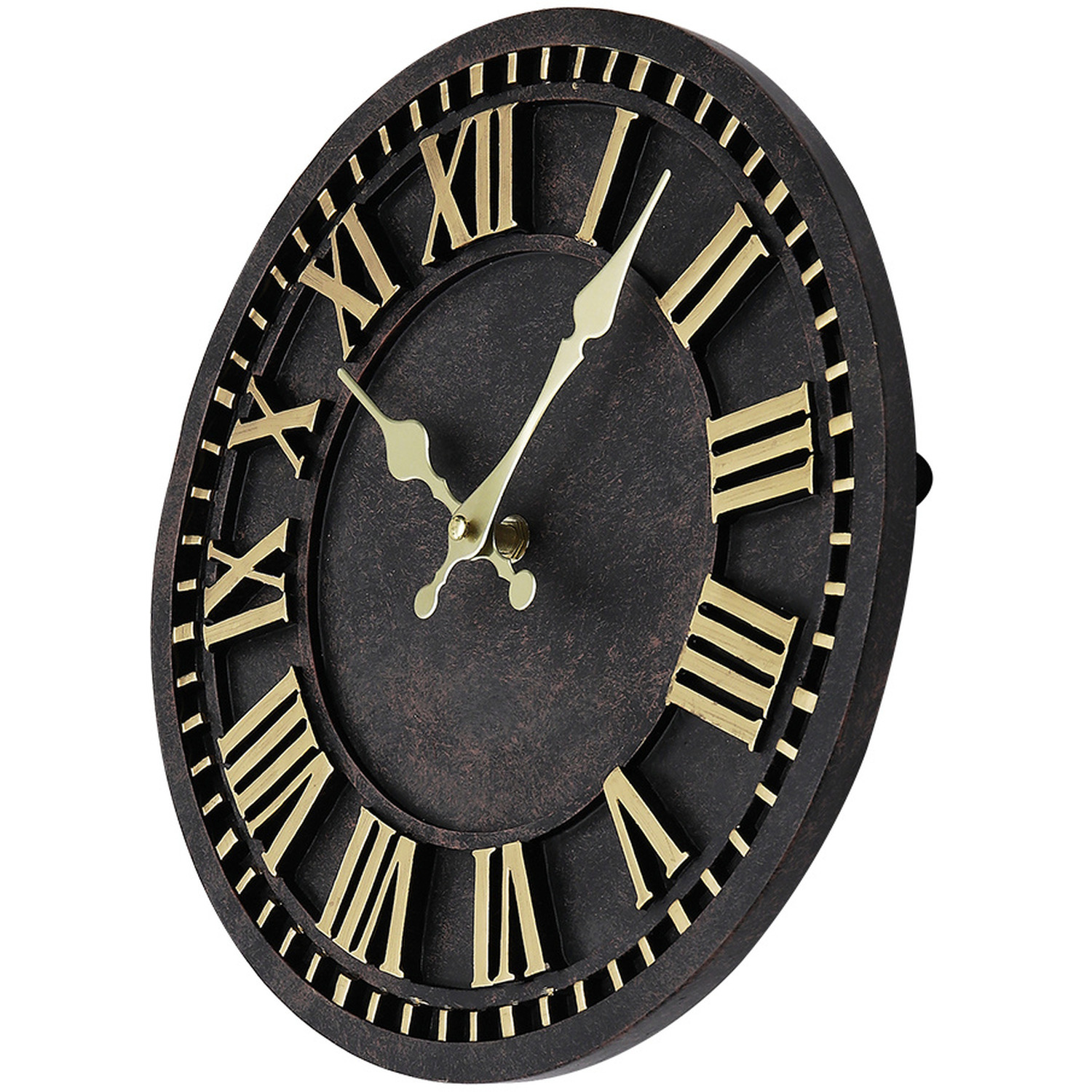 Industrial Round Roman Numeral Wall Clock - Gold And Black