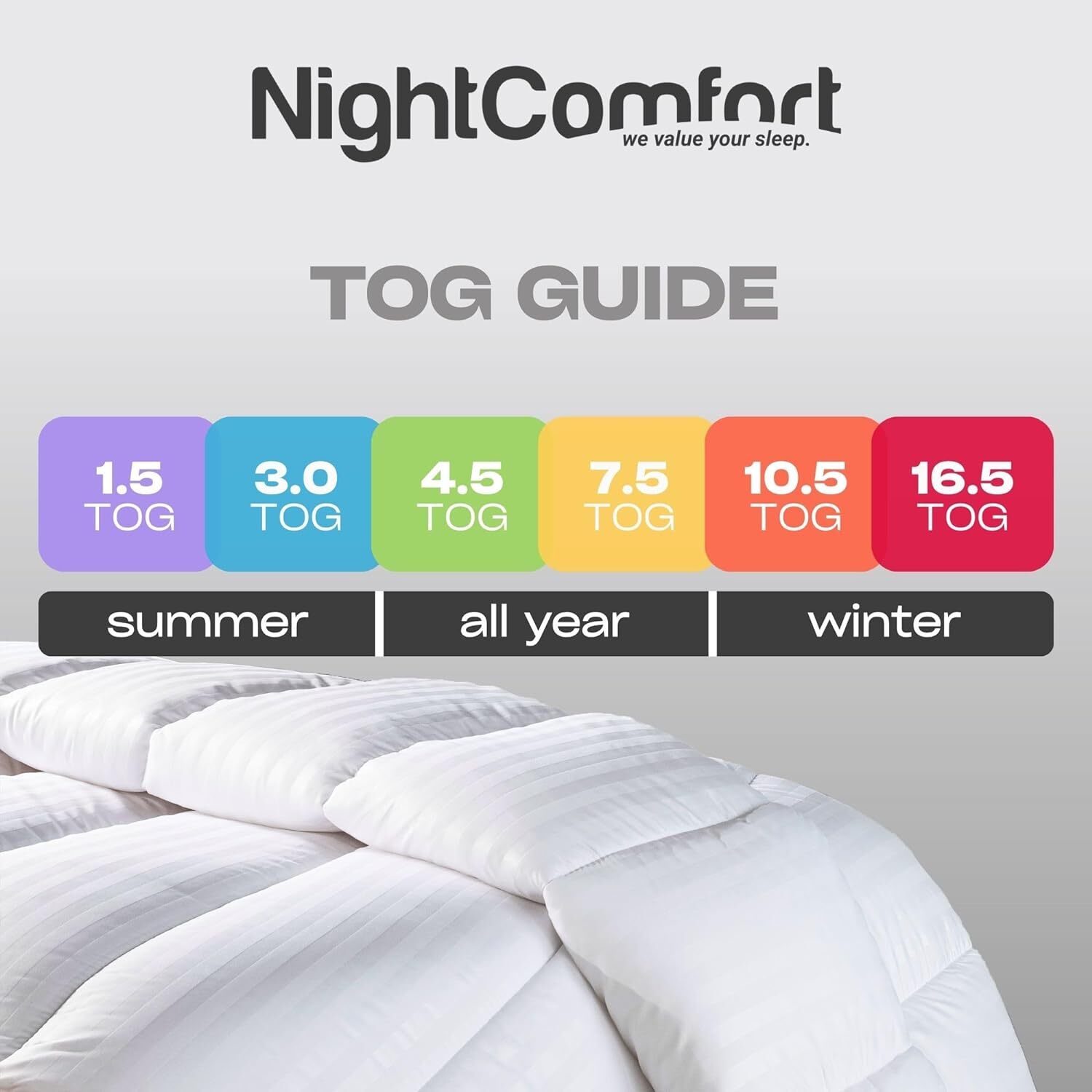 Nightcomfort Winter Warm Hypoallergenic 16 5 Tog Satin Stripe Duvet - White Single
