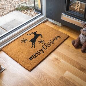Nicola Spring Christmas Coir Door Mats - 60 x 40cm - Reindeer - Pack of 2