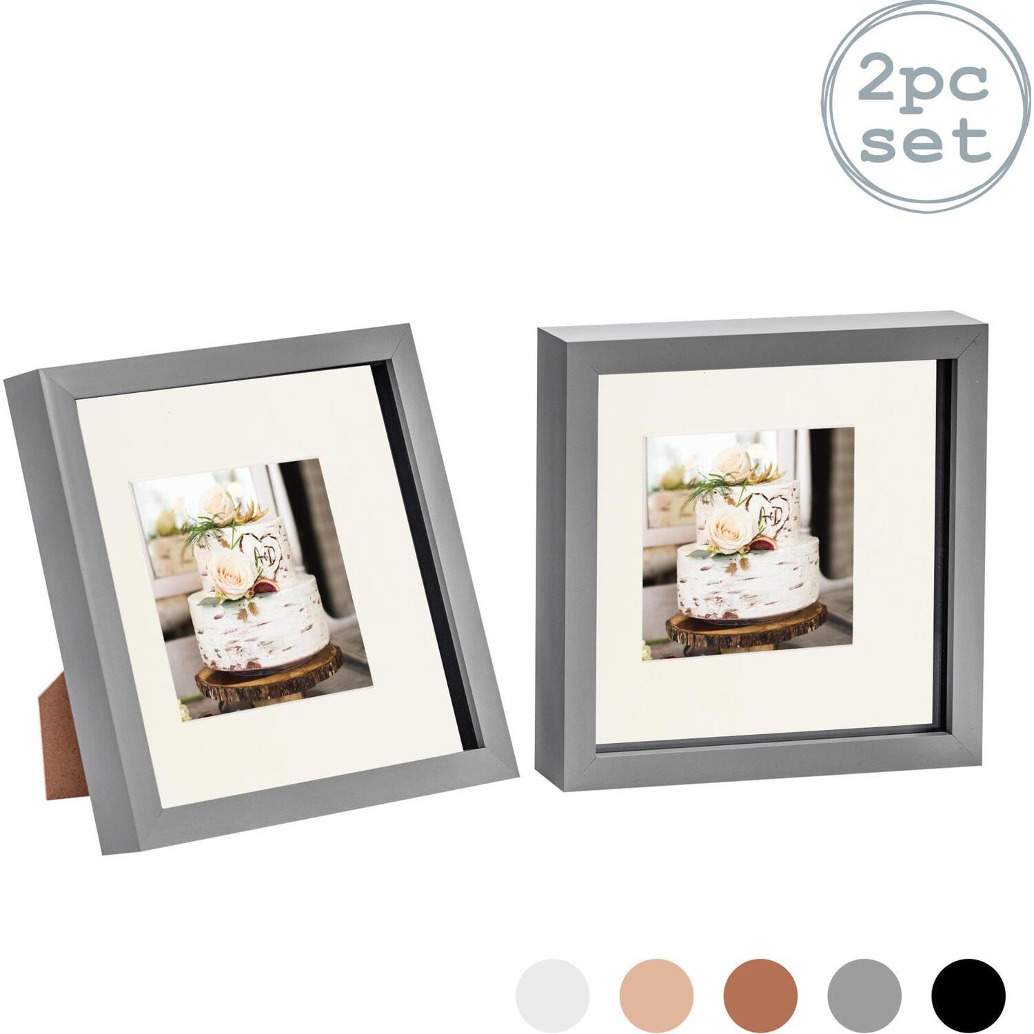 3D Box Photo Frame - 8 x 8" with 4x4" Mount - Pack of 2 - Grey/Ivory