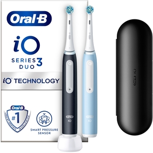 Oral-B iO3 Matt Black  Ice Blue Toothbrush Duo  Case