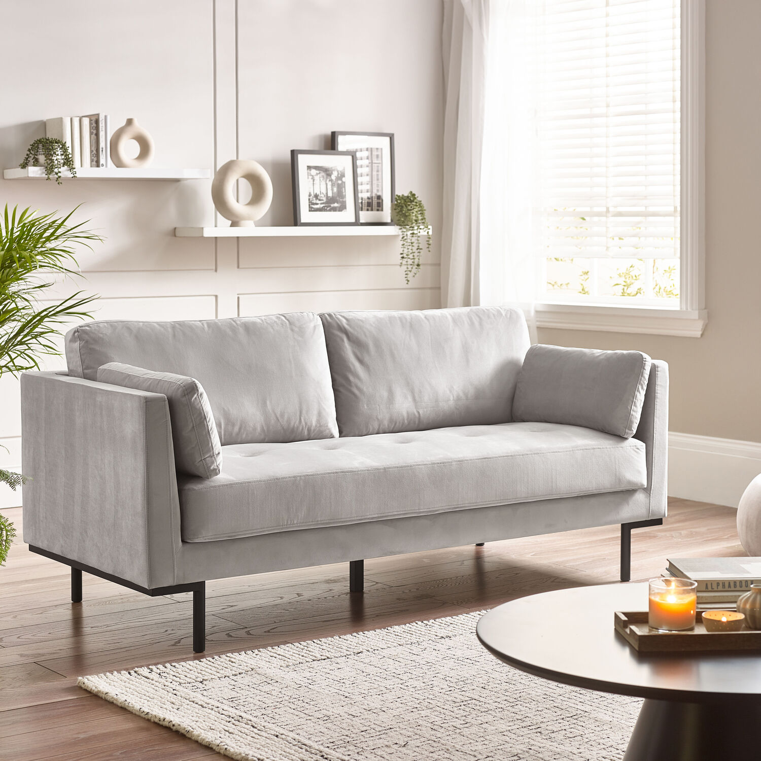 FurnitureboxUK - Evelyn Living Room Velvet Fabric Sofa - Taupe / 3 thumbnail