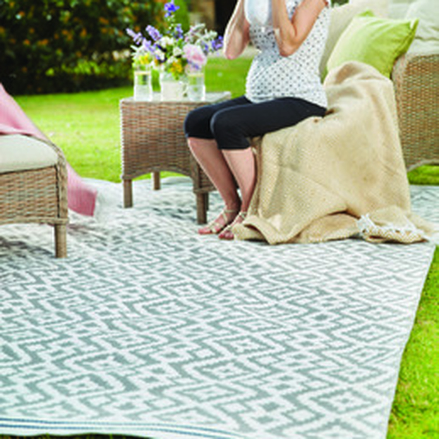 Dark Grey Aztec Washable Indoor Outdoor Rug