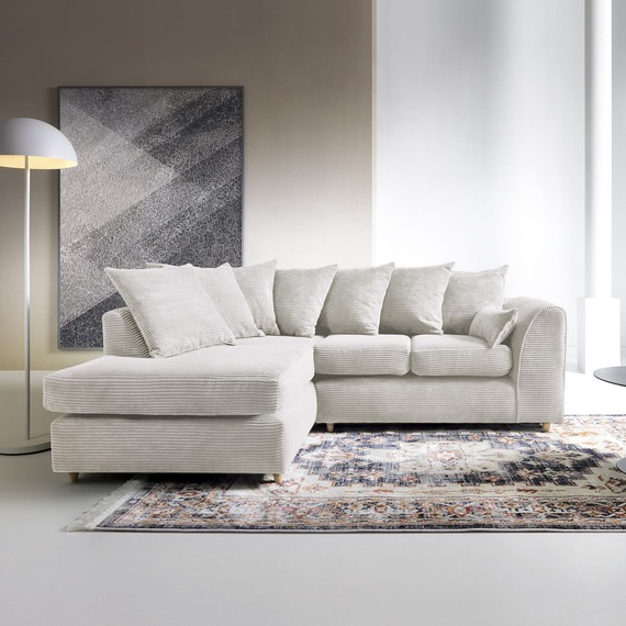 Jumbo Cord Corner Sofa in White Left
