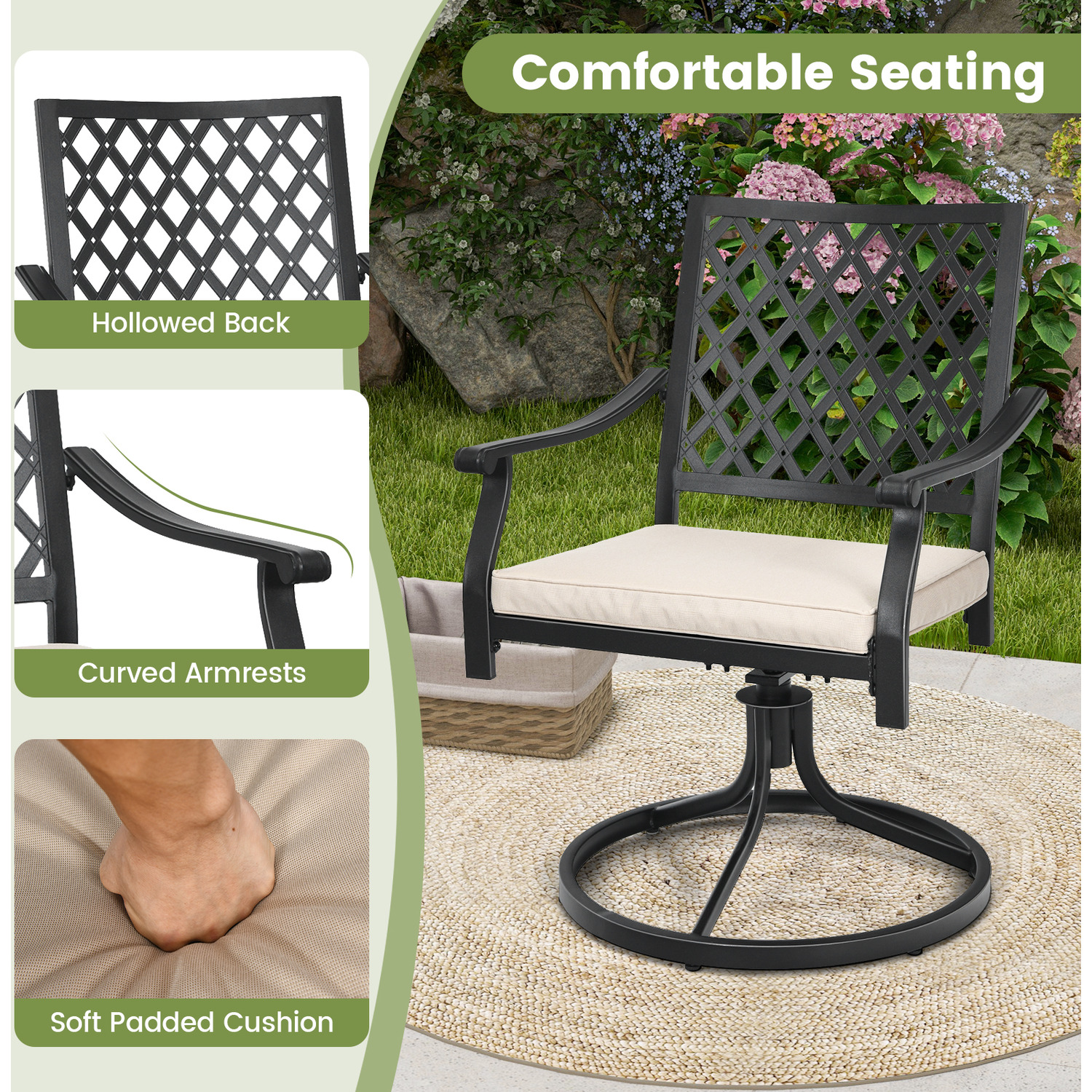 2 Piece Patio Bistro Dining Chair Set - Black