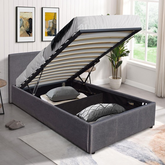 Home Source Endura End Lift Ottoman Grey Fabric Bedframe