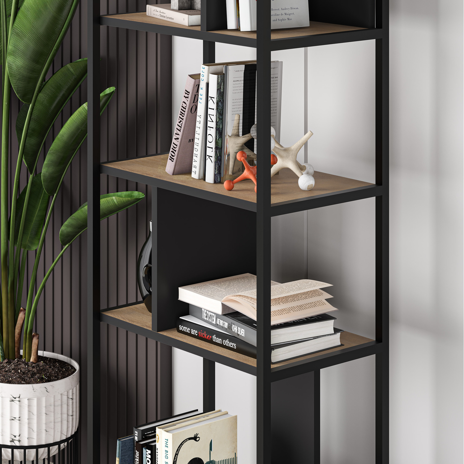 Mini Modern Bookcase Narrow 5 Shelves