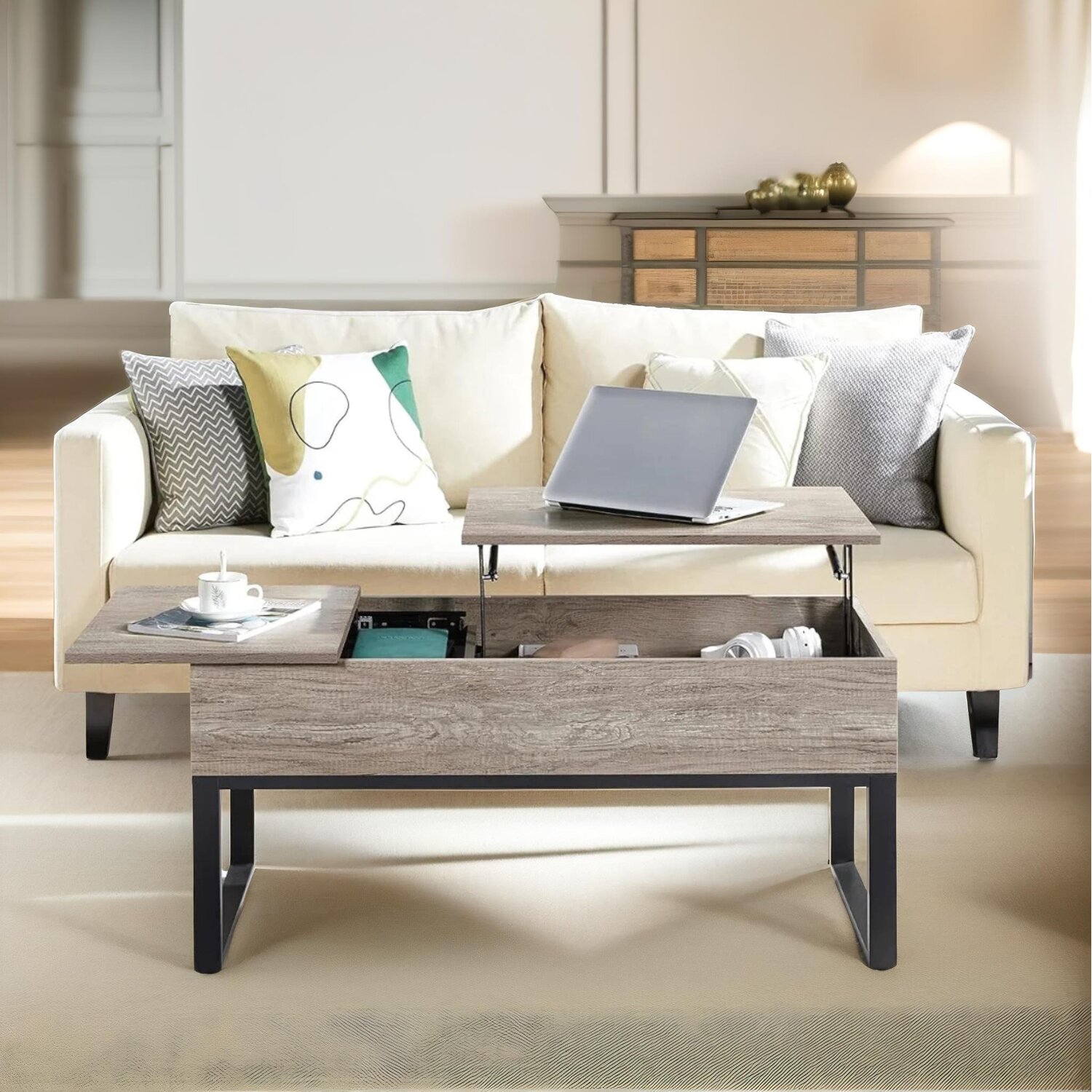 Picture of Industrial Lift Top Coffee Table With Hidden Storage Living Room