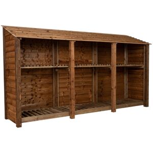 Triple Bay Wooden Log Store With Kindling Shelf