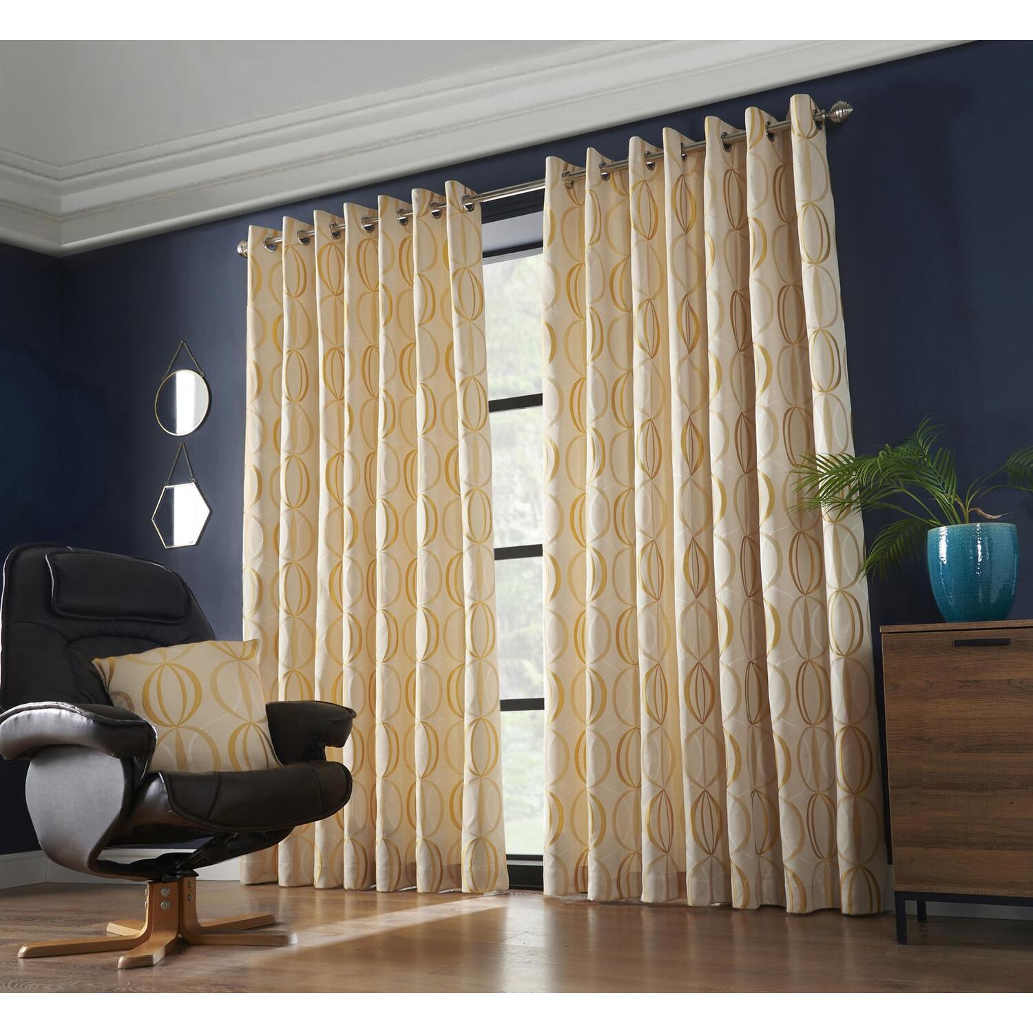 Omega Lined Eyelet Ring Top Curtains - Yellow / 229cm