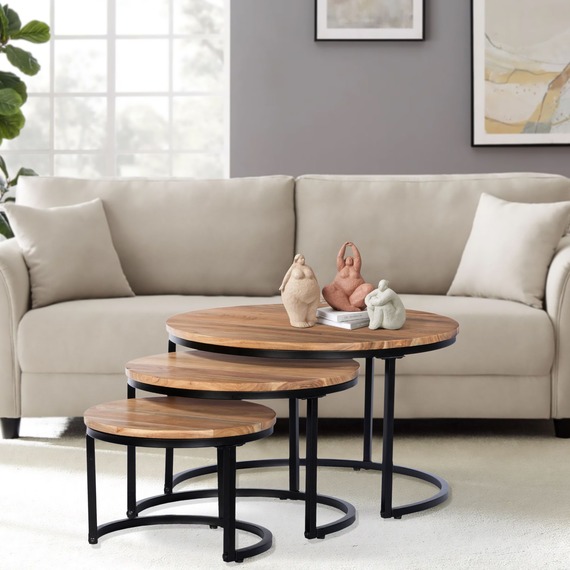 Home Source Eureka Acacia Nest 3 Round Tables