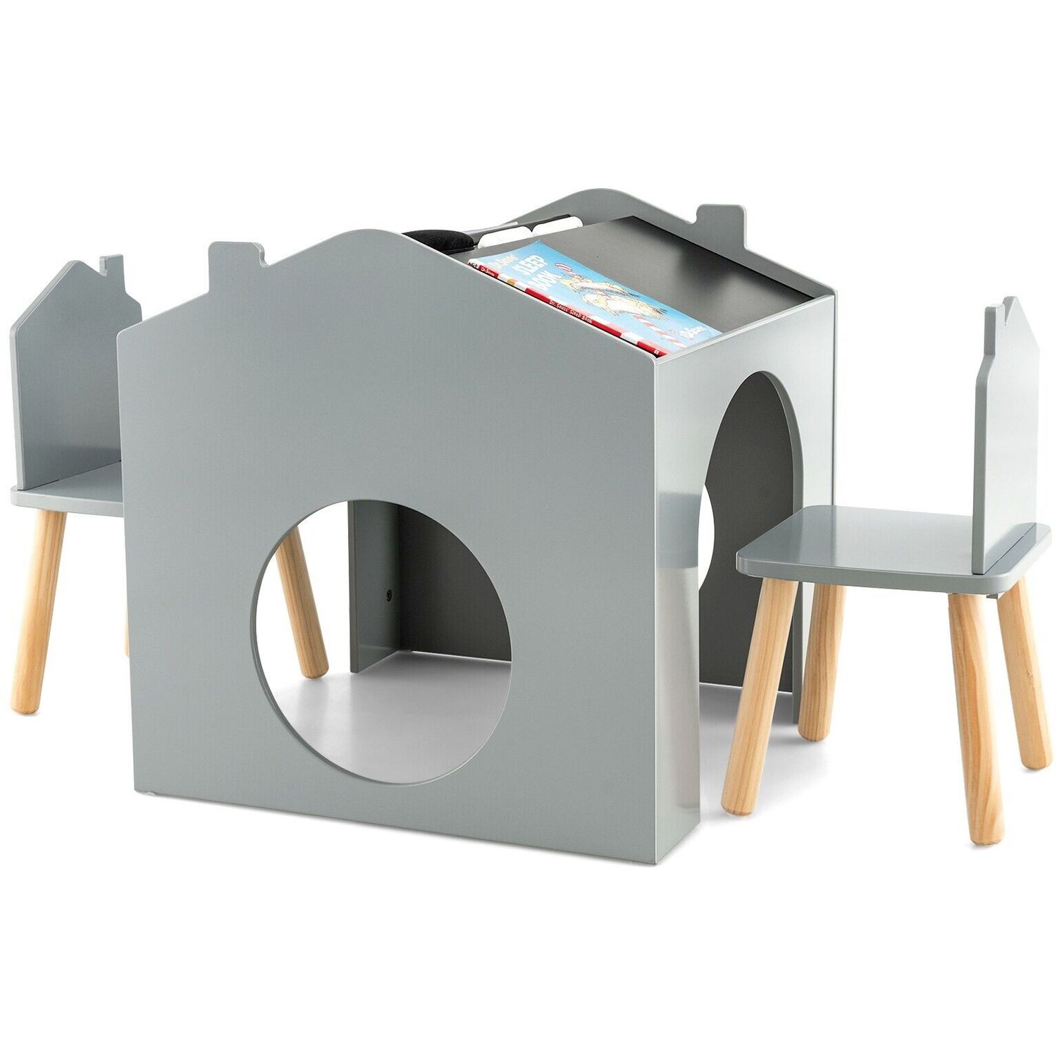Kids Table And Chair Set With Chalkboards - Grey