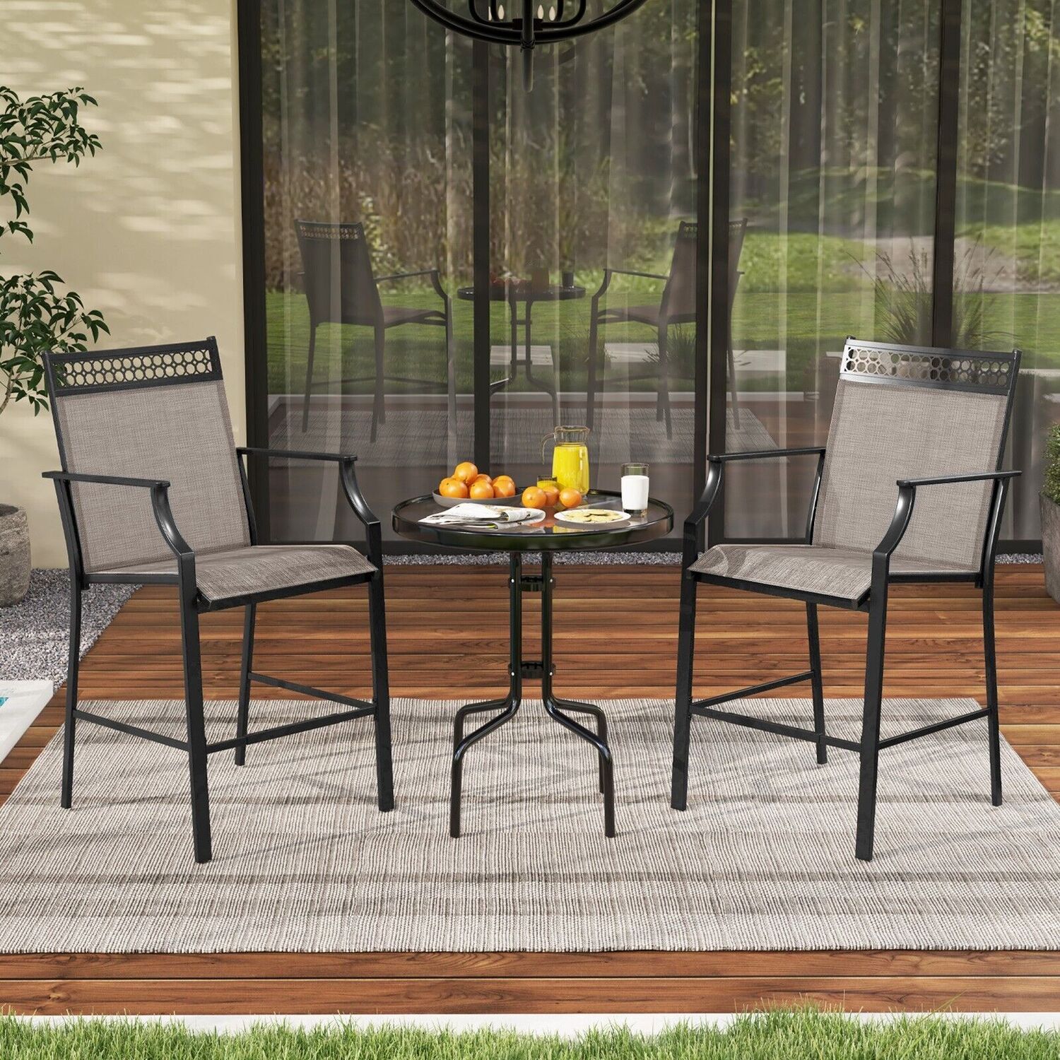 2pcs Outdoor Bar Stools - Coffee