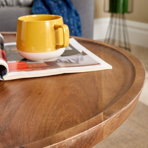Brown / 75cm Home Source Manhattan Mango Wood Round Coffee Table with Metal Legs  shot 6078178