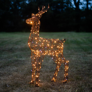 1.2M Brown Wicker Outdoor Christmas Light Up Stag with 230 White LEDs
