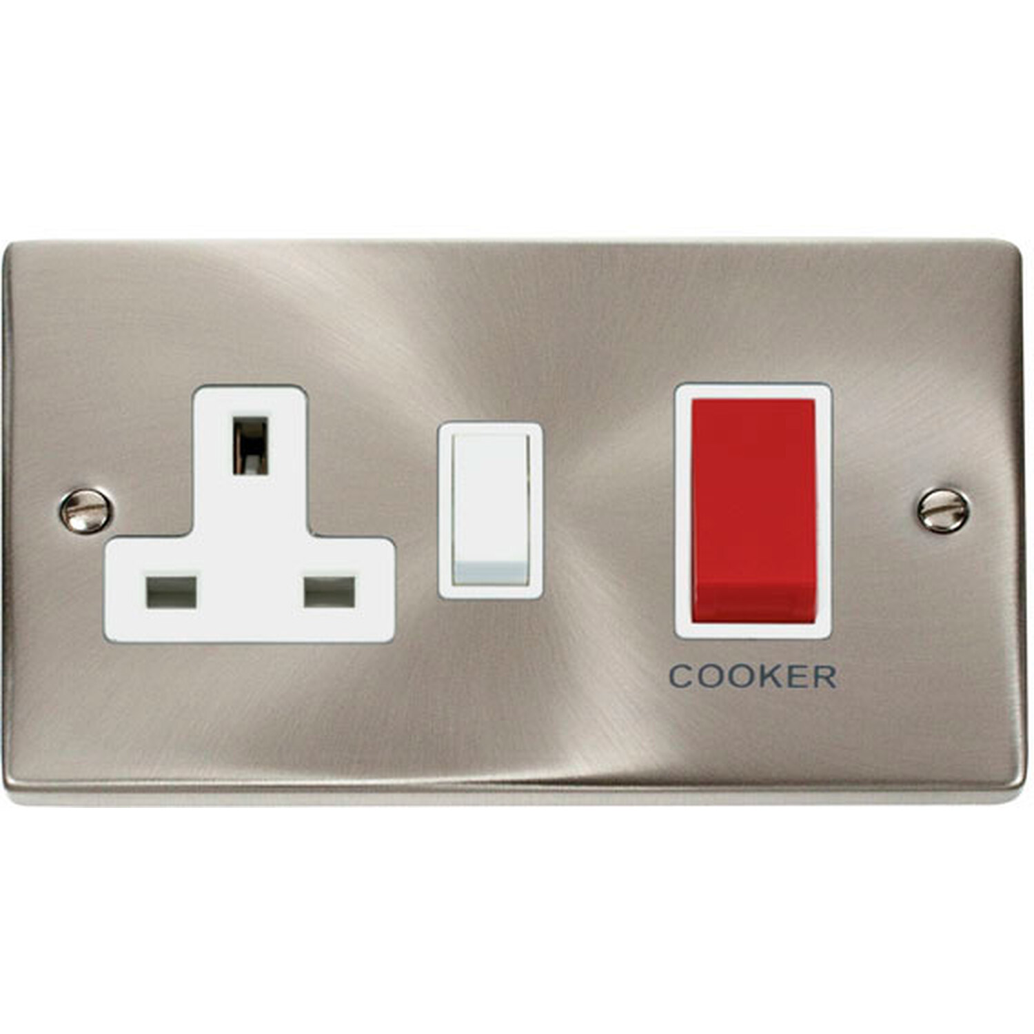 Cooker Control Cover Satin Brushed Chrome Cooker Control 45A With 13A Switched Plug Socket
