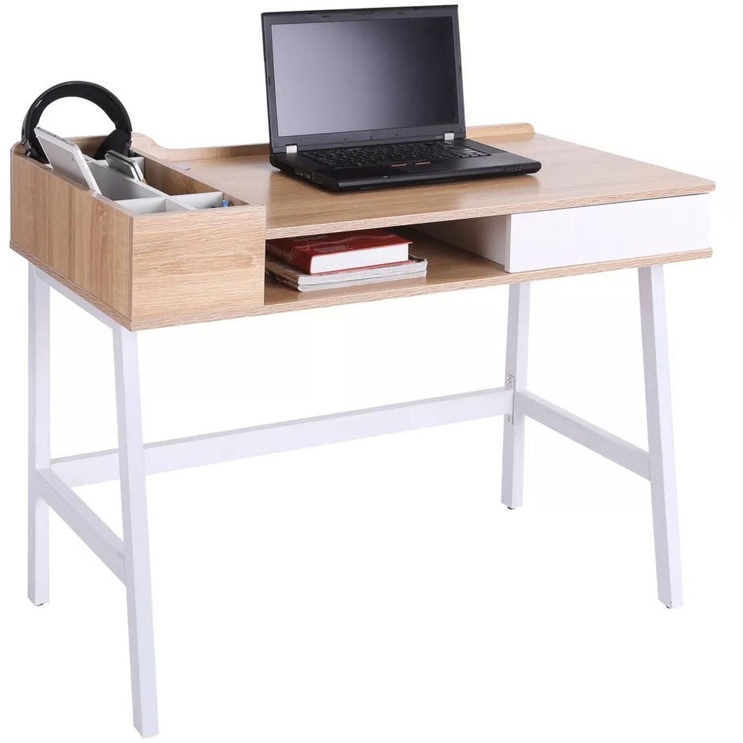 Home Office Desk With Storage - Natural And White