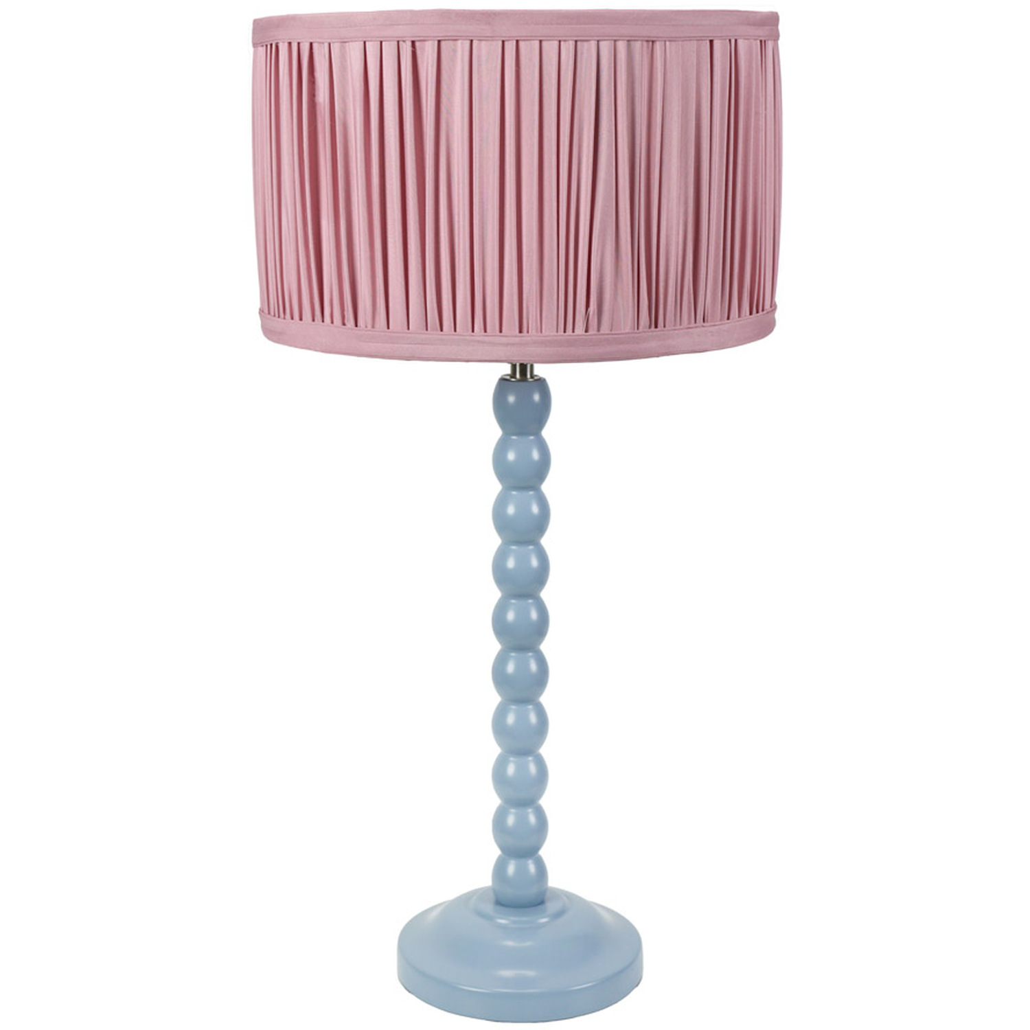 Bobbins Powder Blue Table Lamp with Ruched Pleated Drum Lamp Shade - Blush Pink / Bulb Included