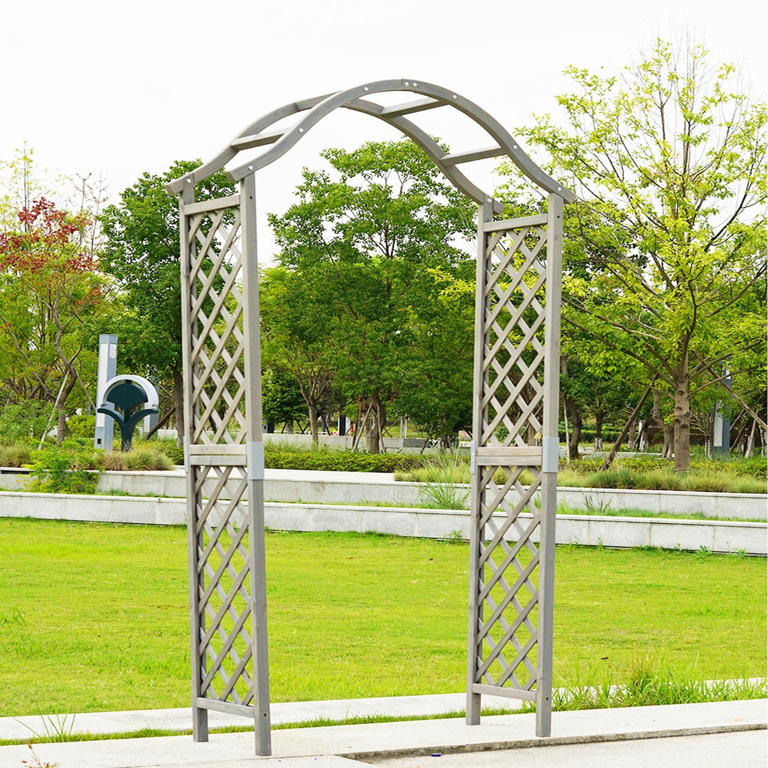 Garden Arch Wooden Pergola Feature Trellis Climbing Plant Archway - Grey