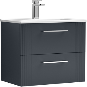 2 Drawer Wall Hung Vanity Unit Minimalist Basin Soft Black 600mm