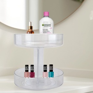 2 Tier Clear Carousel Make Up Holder Cosmetic Organiser Storage 21.5cm