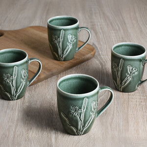 Pack of 4 Sage Embossed Decal Mugs