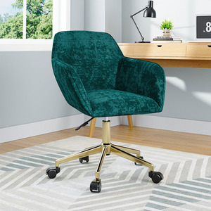 Gold Base Velvet Upholstered Swivel Armchair