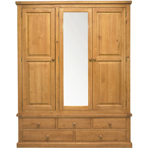 Chunky Pine Large Mirror Triple Wardrobe