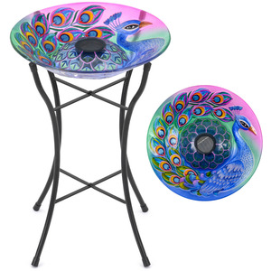 Peacock Glass Solar Bird Bath