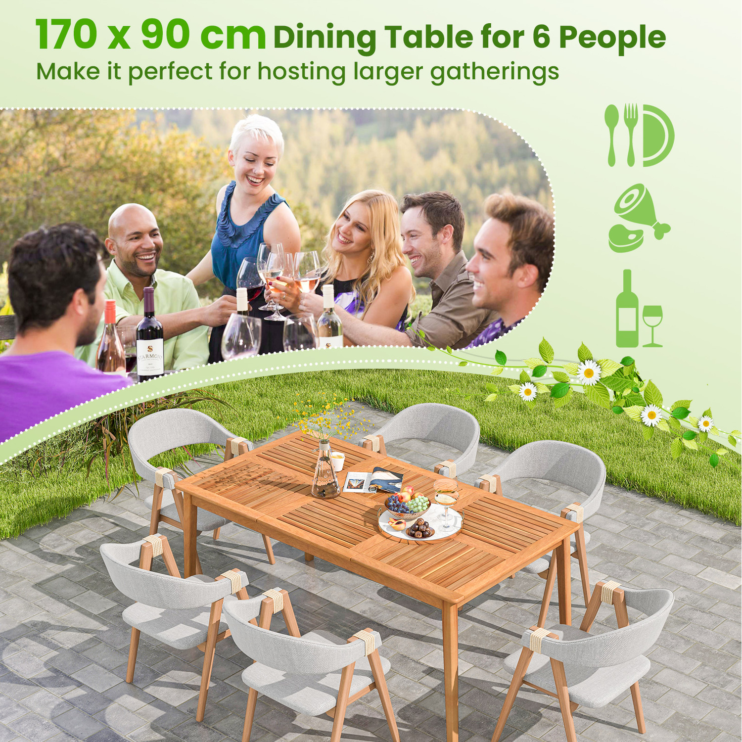 Outdoor Rectangular Dining Table For 6 People - Brown